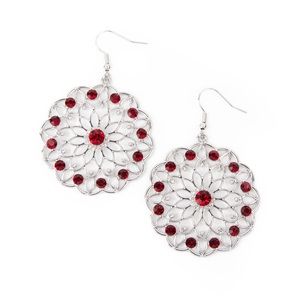 Red Rhinestone Floral Earrings
